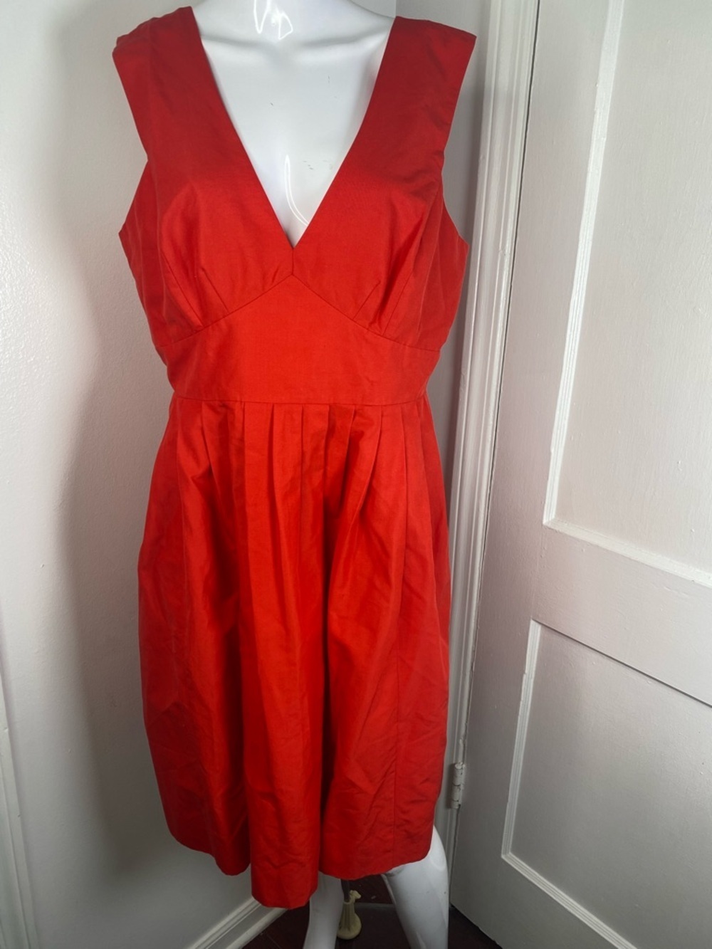 J Crew Red V-Neck Sleeveless Fit-and-Flare Dress 14 Tall